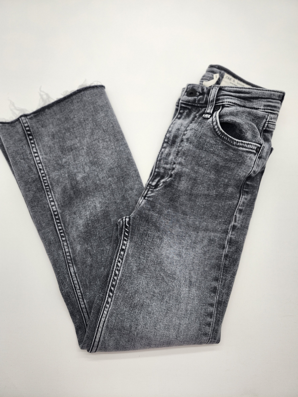 Rag & Bone Harley High Rise Straight Crop Jeans Gray Wash Raw Hem Women's 23